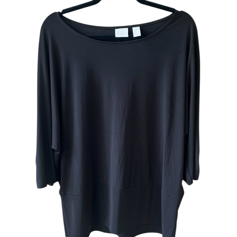 Chico’s XL Essential Black Boat Neck Dolman Sleeve Blouson Top